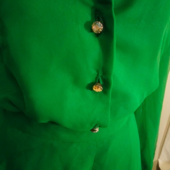 Lilli Diamond Green Chiffon Top and Palazzo Pant 2 Pc Outfit Set Vintage S - Picture 4 of 13